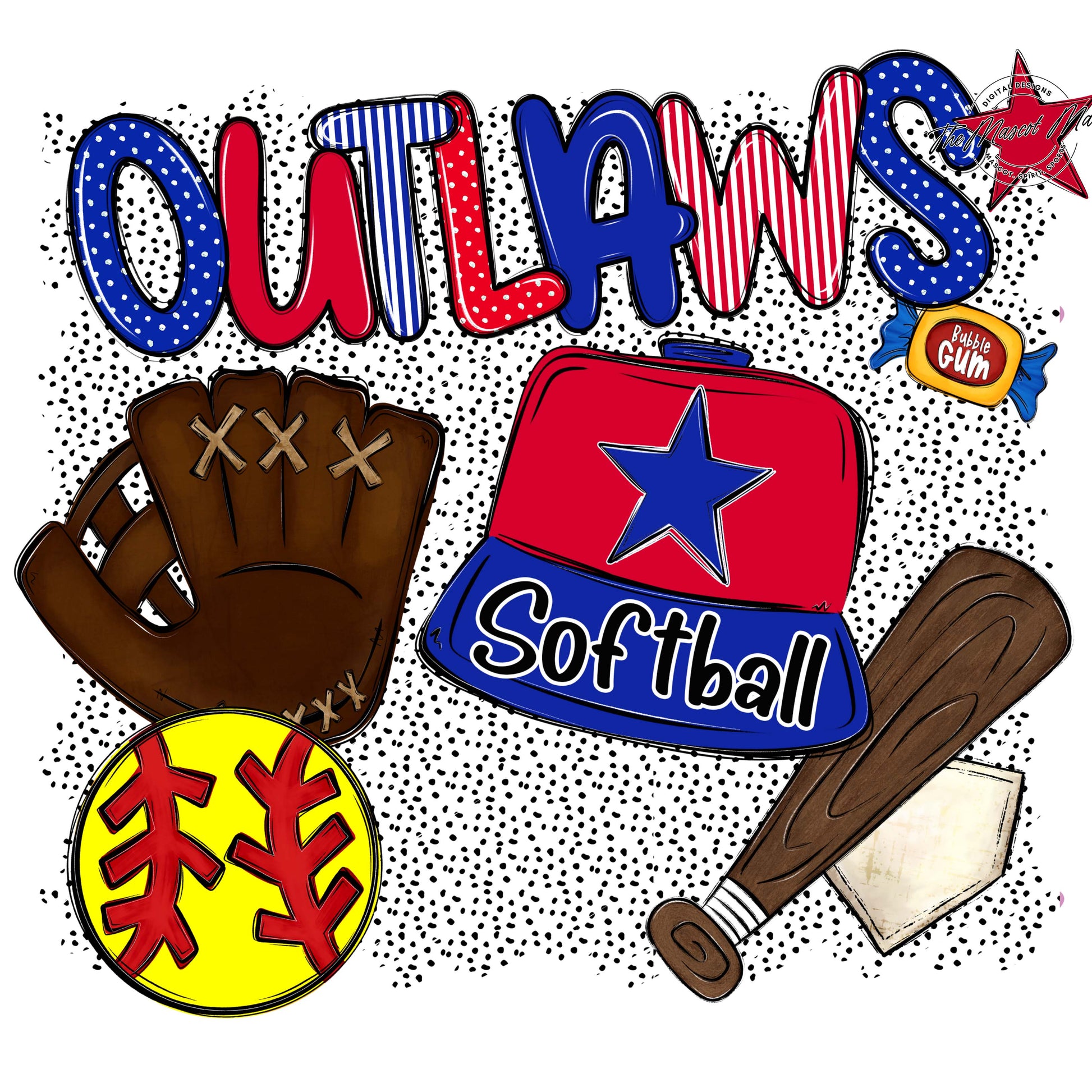 Outlaws Softball Spirit-Royal Blue & Red