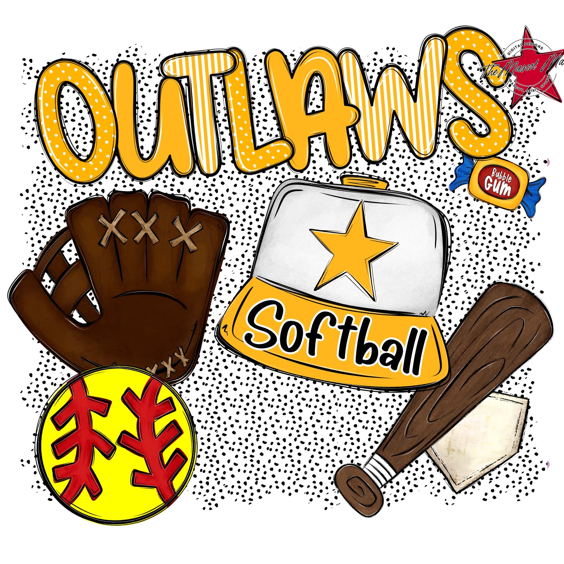 Outlaws Softball Spirit-Yellow