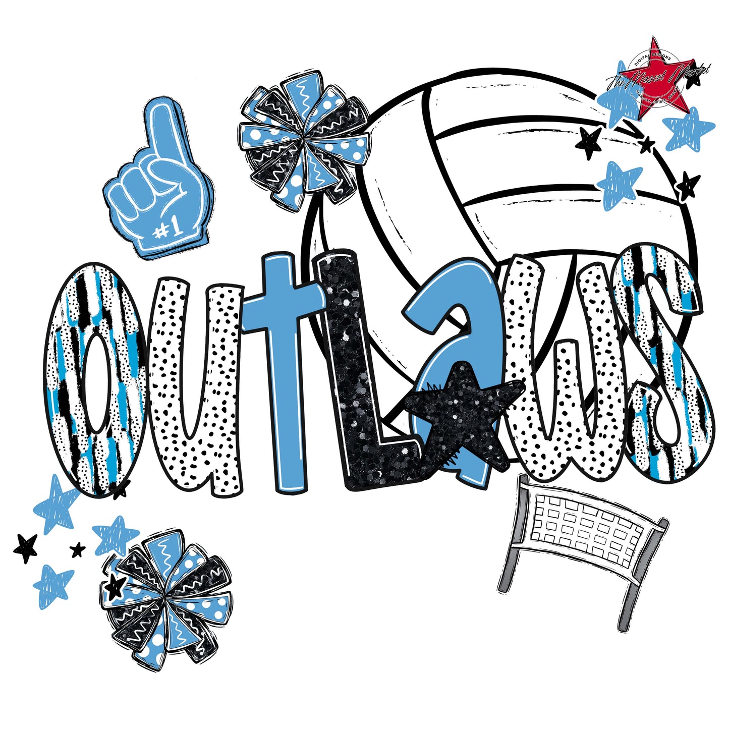 Outlaws Volleyball Scrape-Carolina Blue
