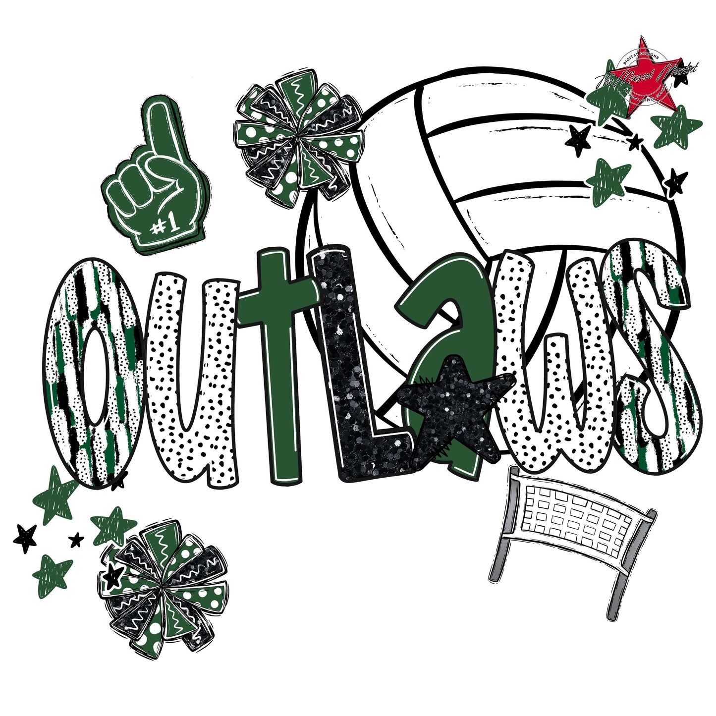 Outlaws Volleyball Scrape-Green