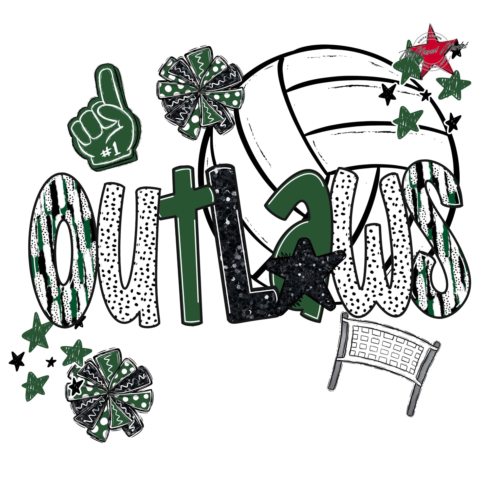 Outlaws Volleyball Scrape-Green