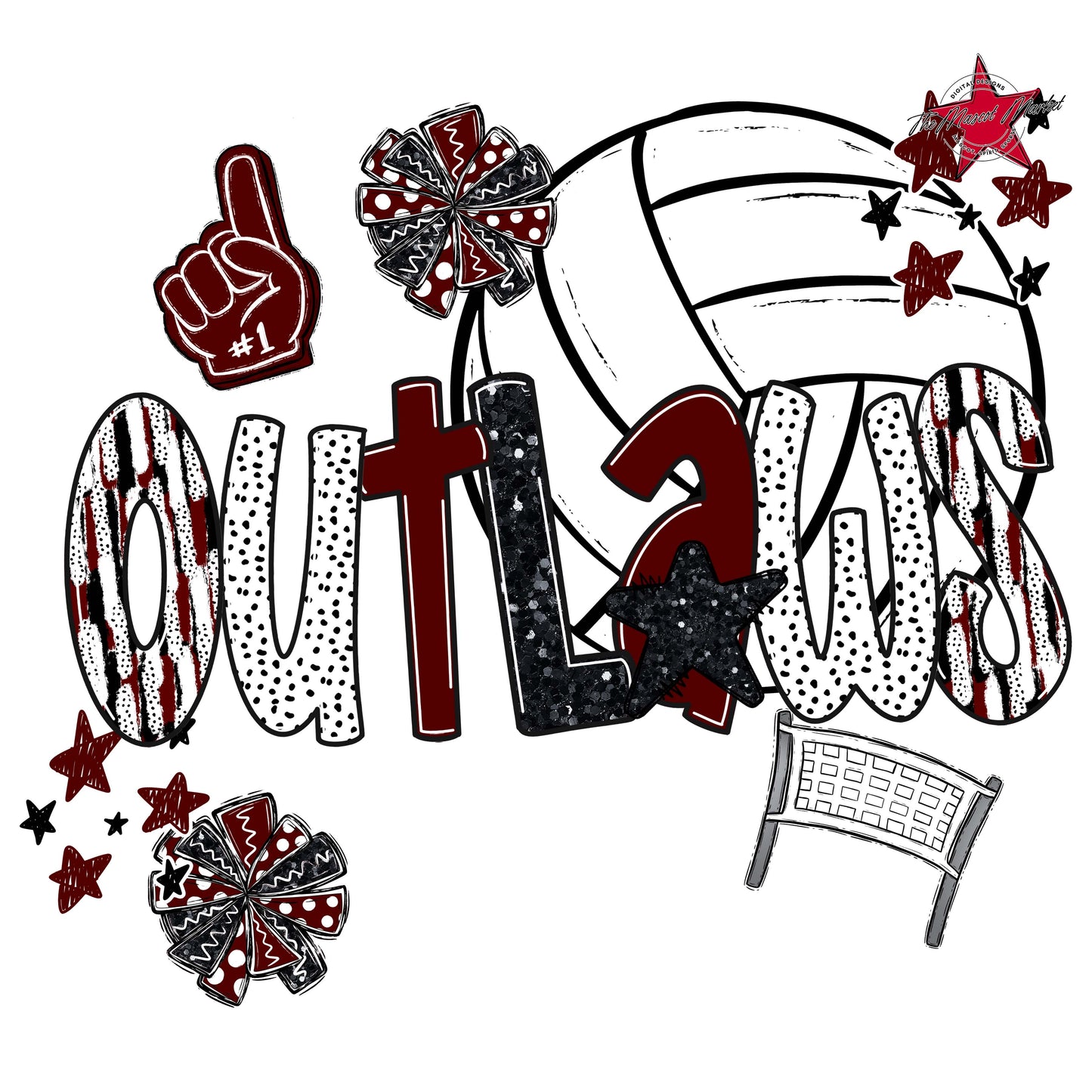 Outlaws Volleyball Scrape-Maroon