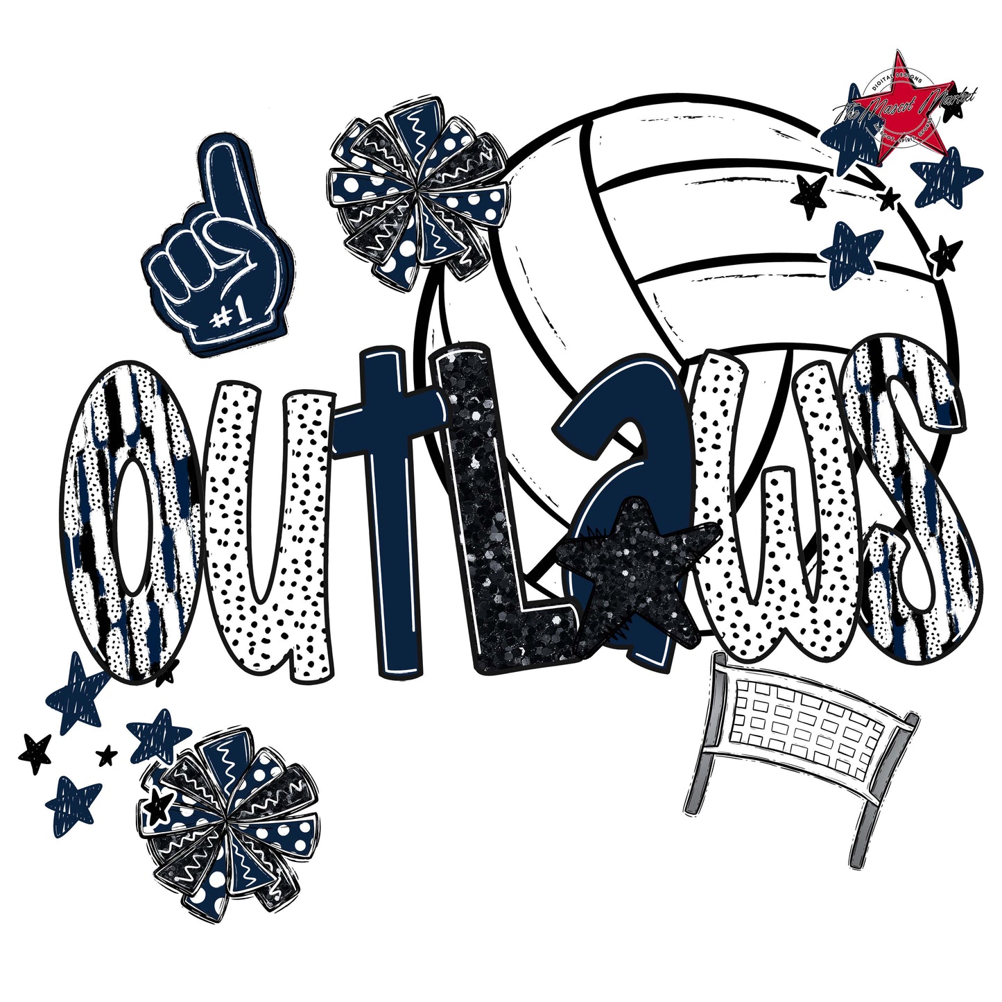 Outlaws Volleyball Scrape-Navy