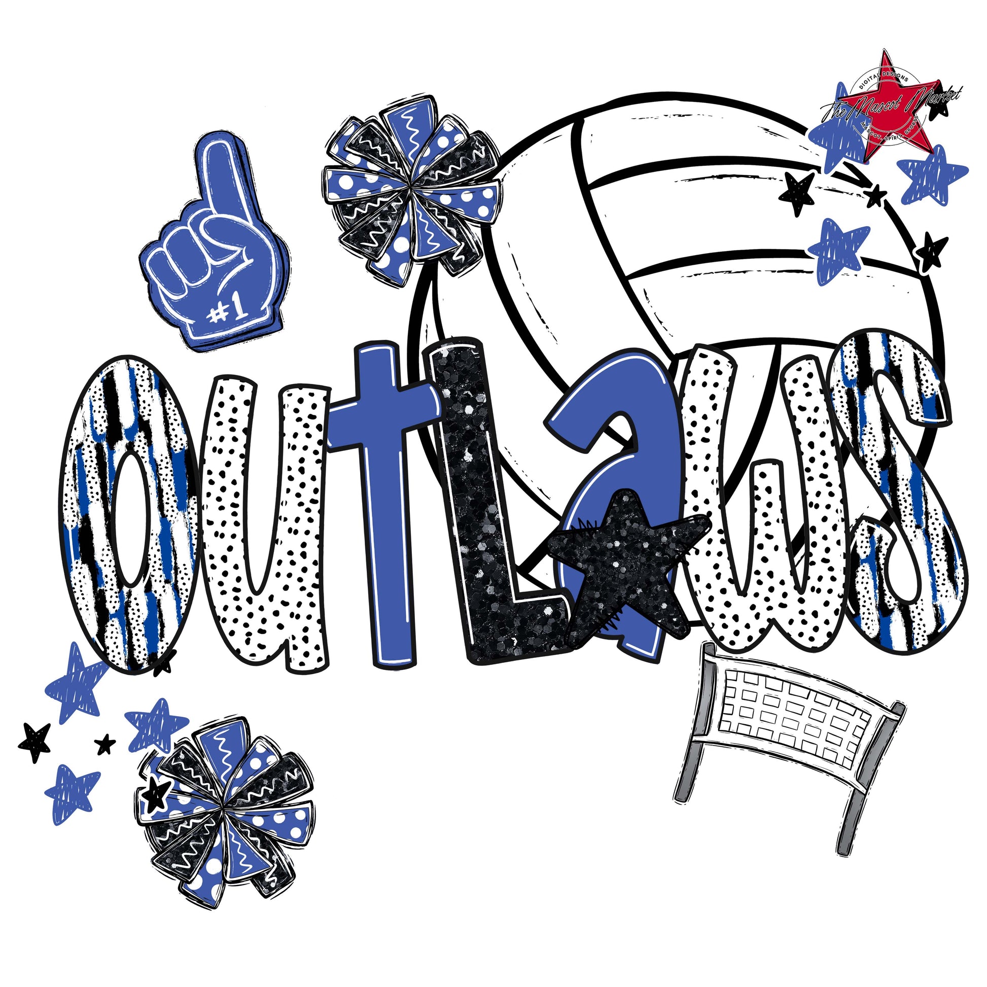 Outlaws Volleyball Scrape-Off Blue