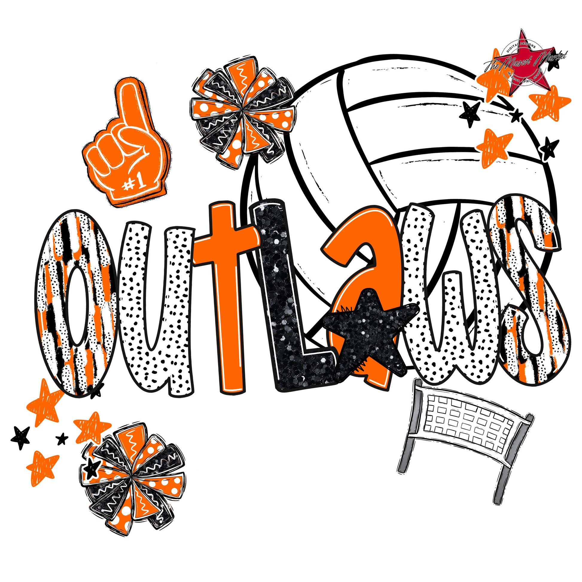 Outlaws Volleyball Scrape-Orange