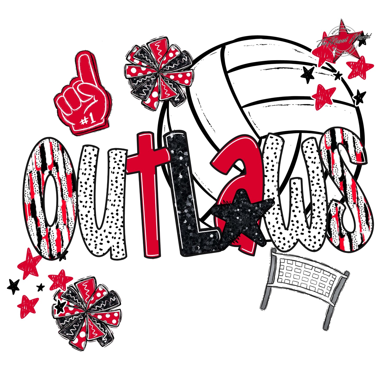 Outlaws Volleyball Scrape-Red