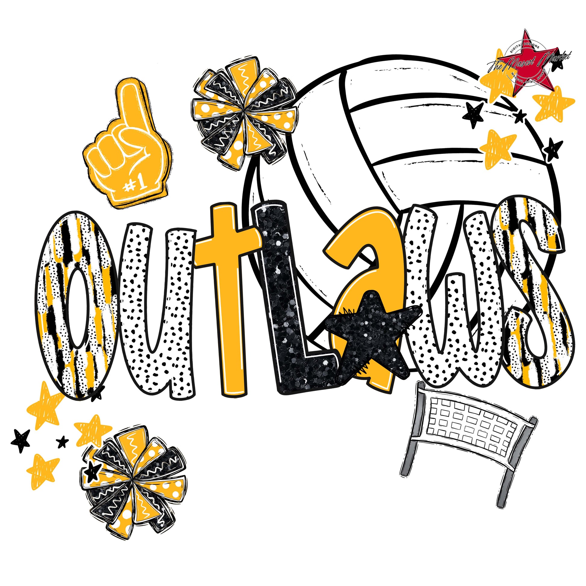 Outlaws Volleyball Scrape-Yellow