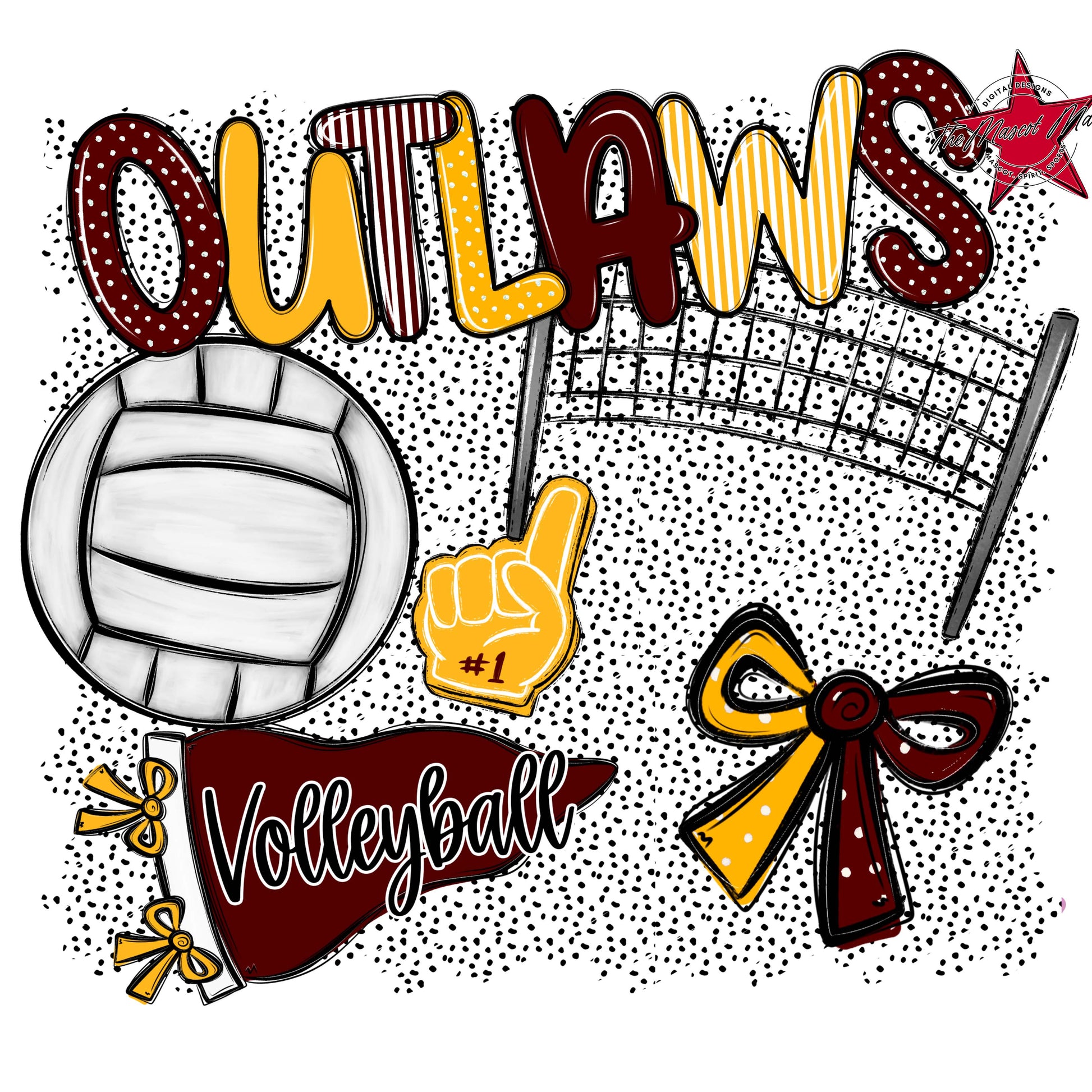 Outlaws Volleyball Spirit-Maroon & Yellow
