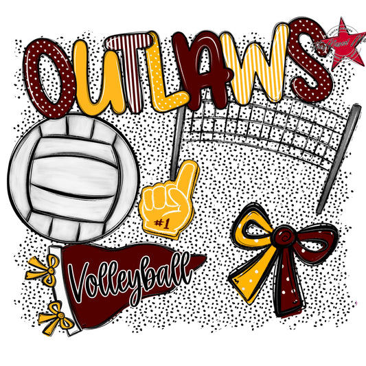 Outlaws Volleyball Spirit-Maroon & Yellow