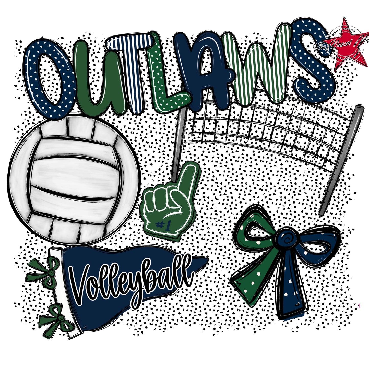 Outlaws Volleyball Spirit-Navy & Green