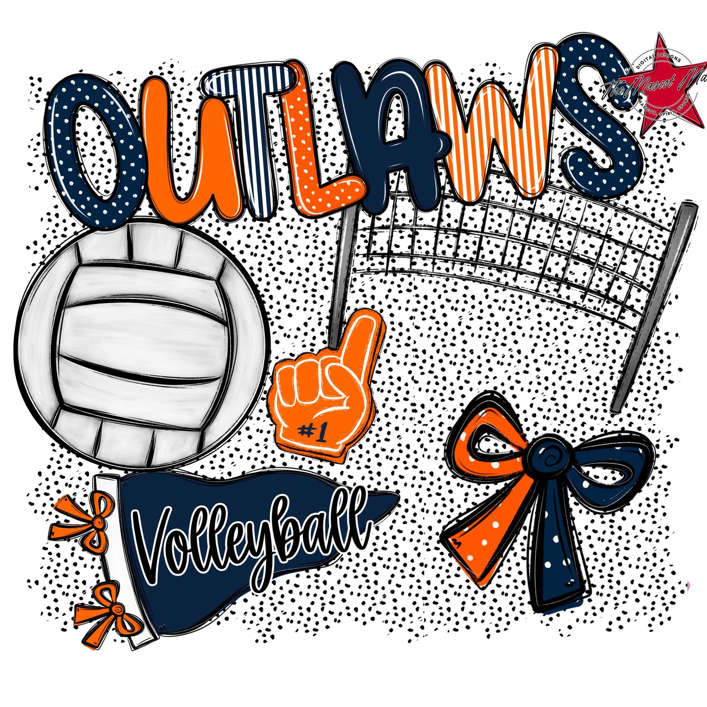 Outlaws Volleyball Spirit-Navy & Orange