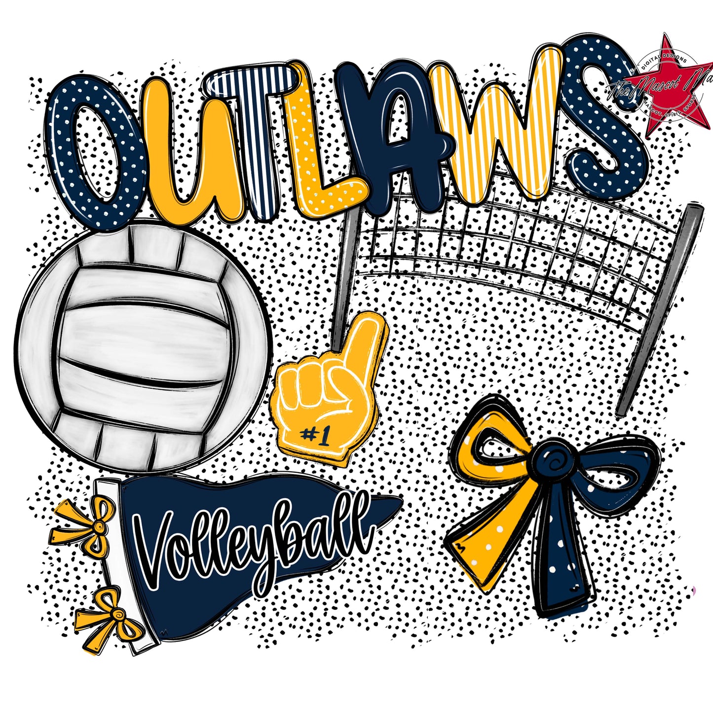 Outlaws Volleyball Spirit-Navy & Yellow
