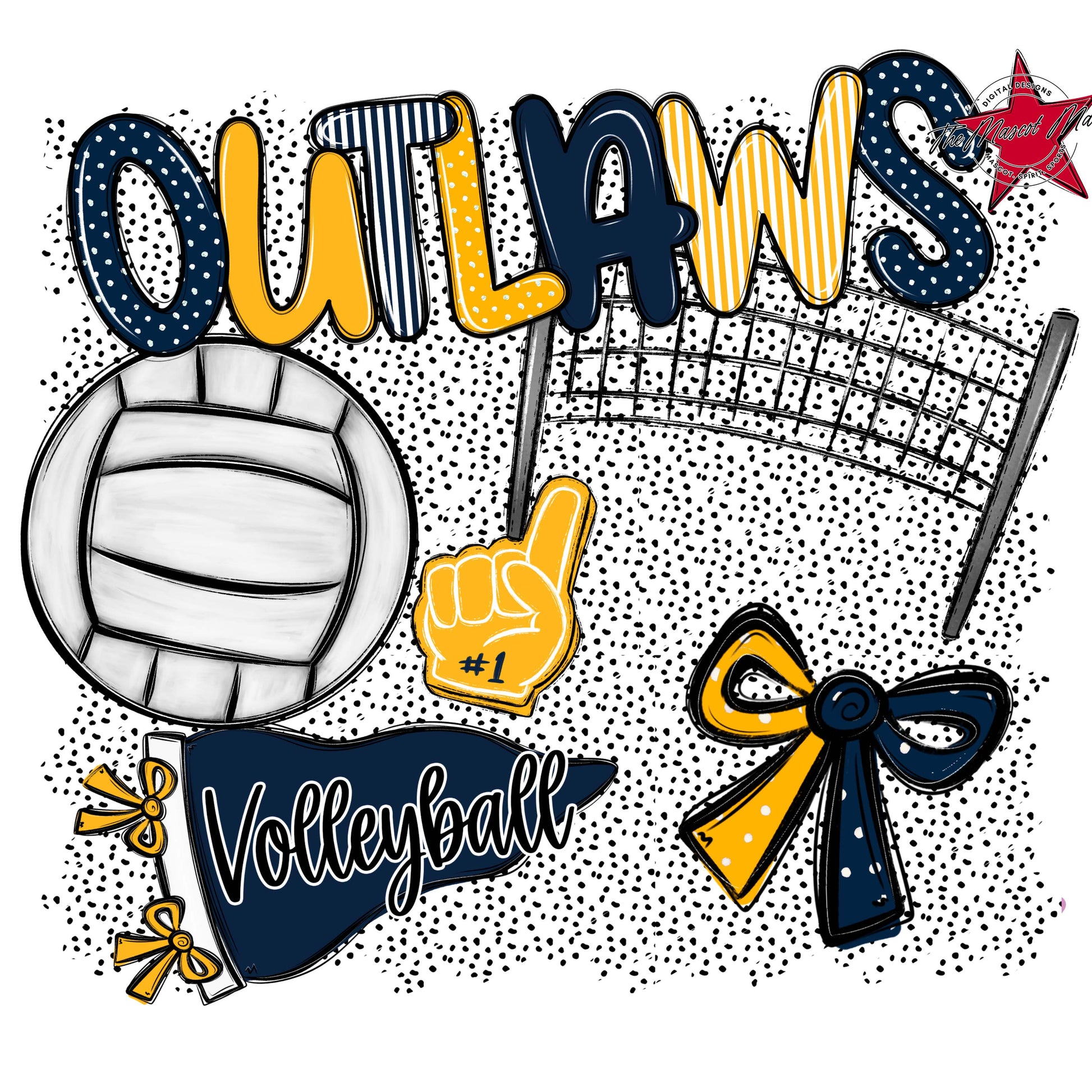 Outlaws Volleyball Spirit-Navy & Yellow