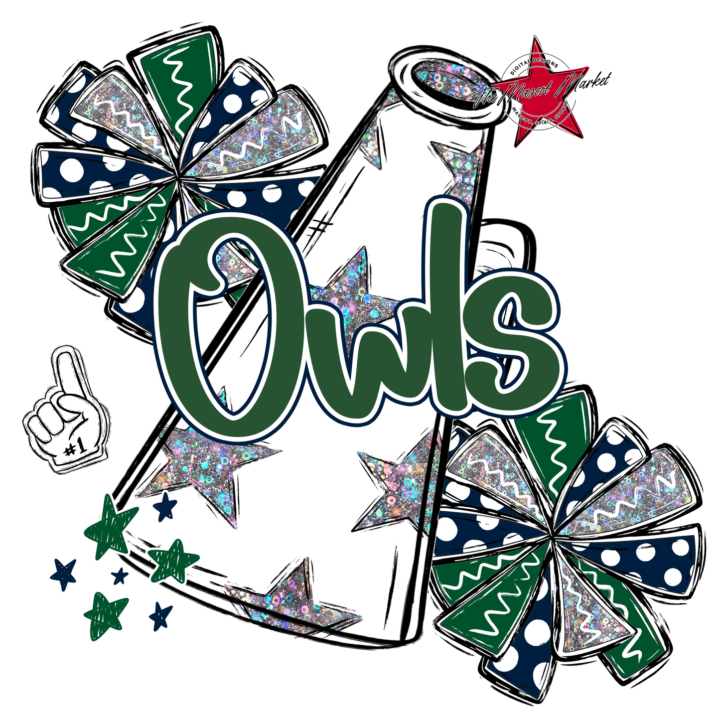 Owls Alpha Megaphone Design-Navy-Green