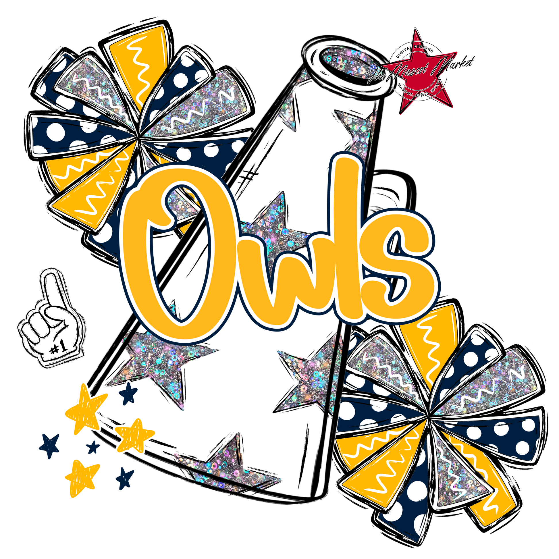 Owls Alpha Megaphone Design-Navy-Yellow