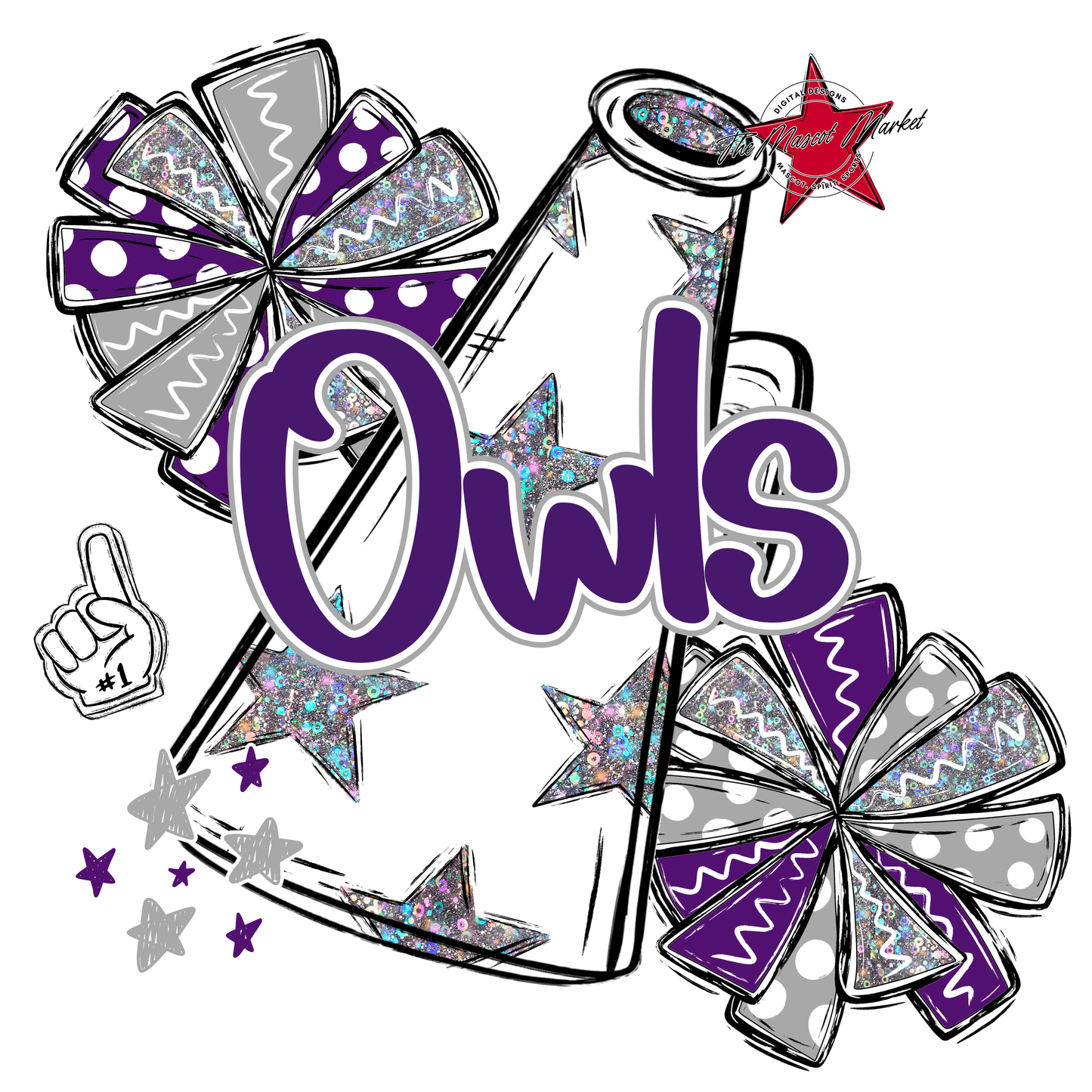 Owls Alpha Megaphone Design-Purple-Grey