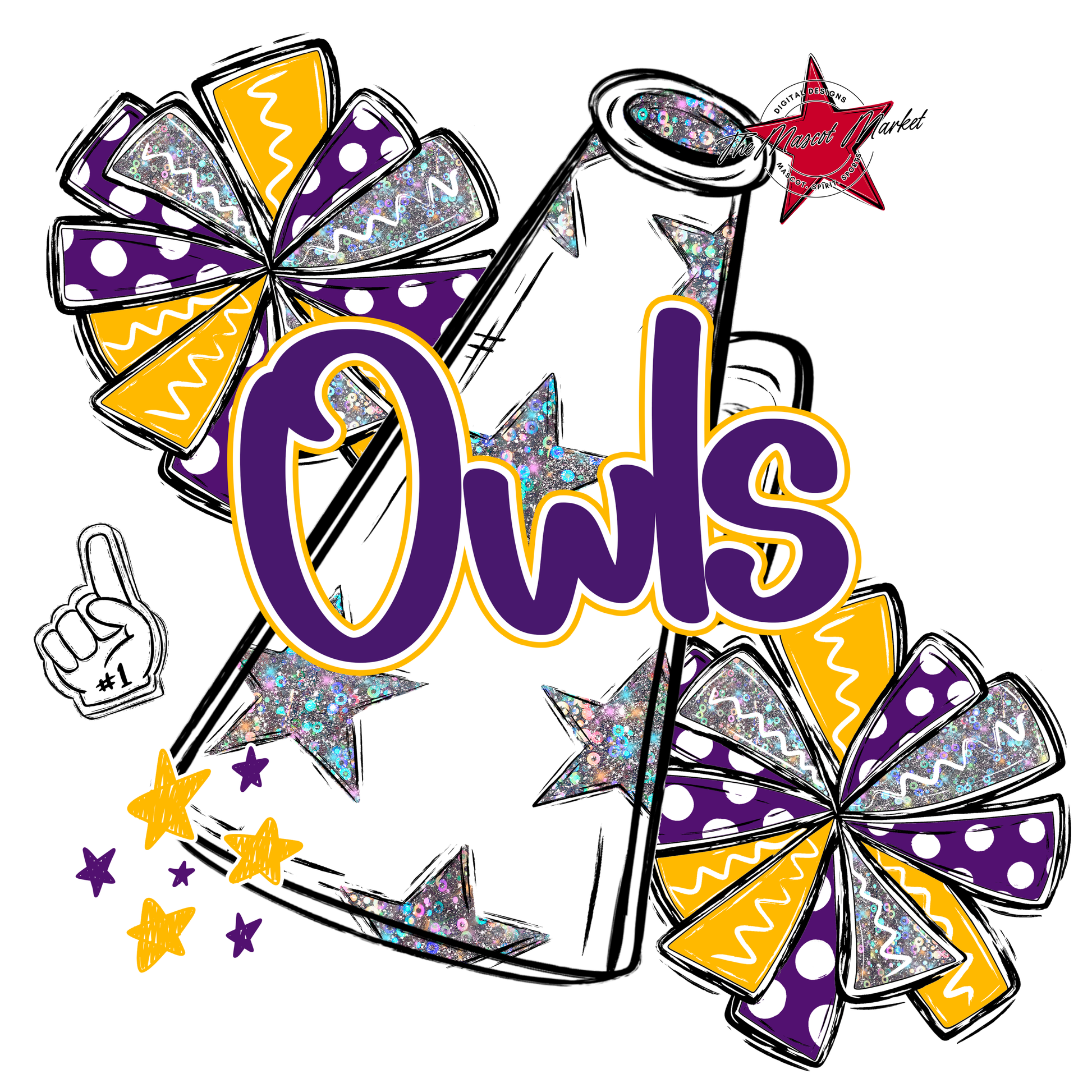 Owls Alpha Megaphone Design-Purple-Yellow