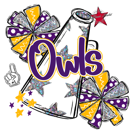 Owls Alpha Megaphone Design-Purple-Yellow