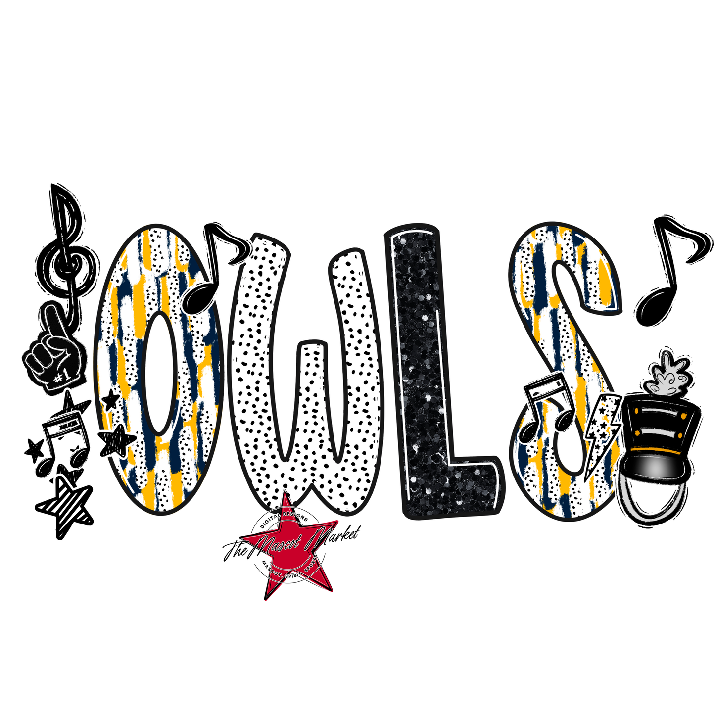 Owls Band Scrape-Navy-Yellow
