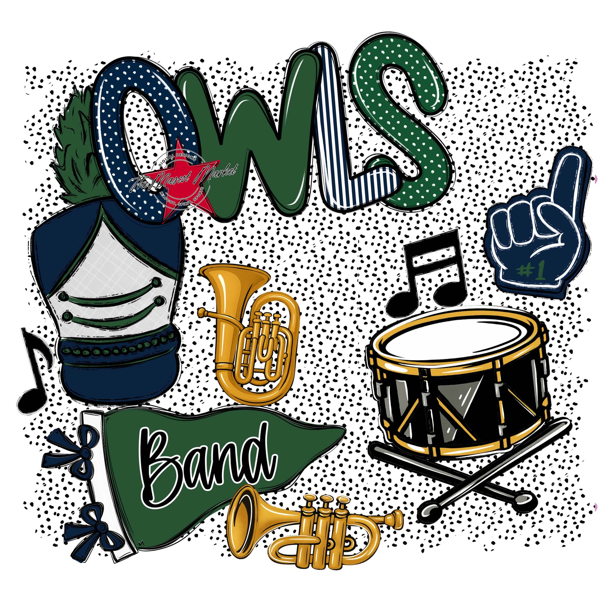 Owls Band Spirit-Navy & Green