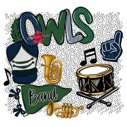Owls Band Spirit-Navy & Green