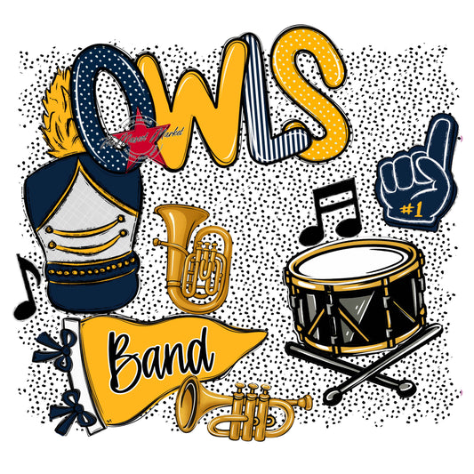 Owls Band Spirit-Navy & Yellow