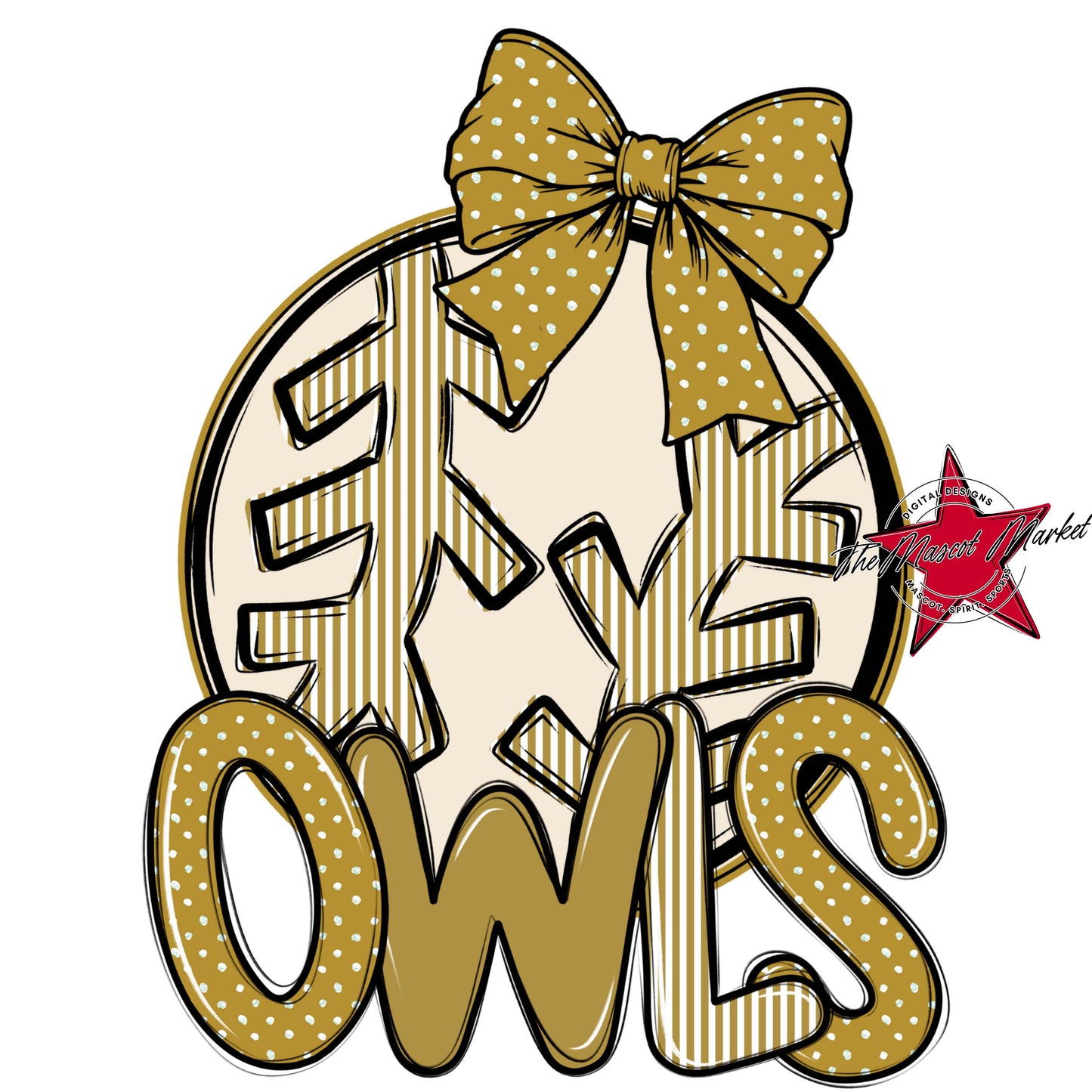 Owls Baseball-Softball Spirit Design-Gold