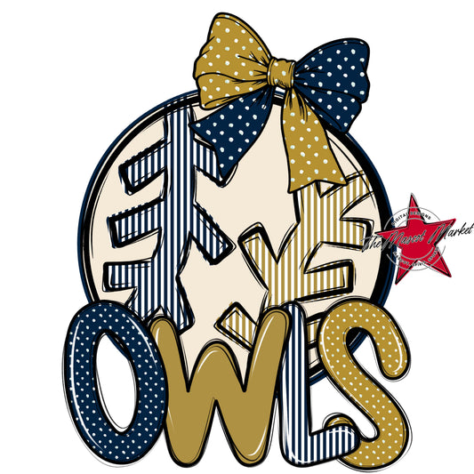 Owls Baseball-Softball Spirit Design-Navy & Gold