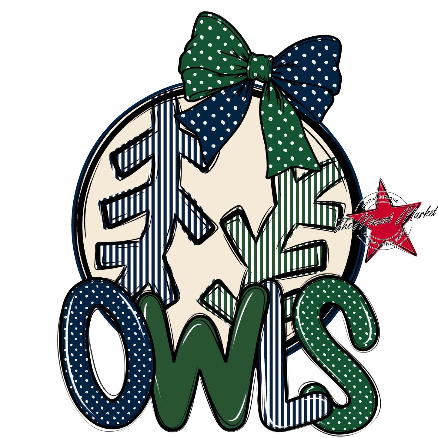 Owls Baseball-Softball Spirit Design-Navy & Green