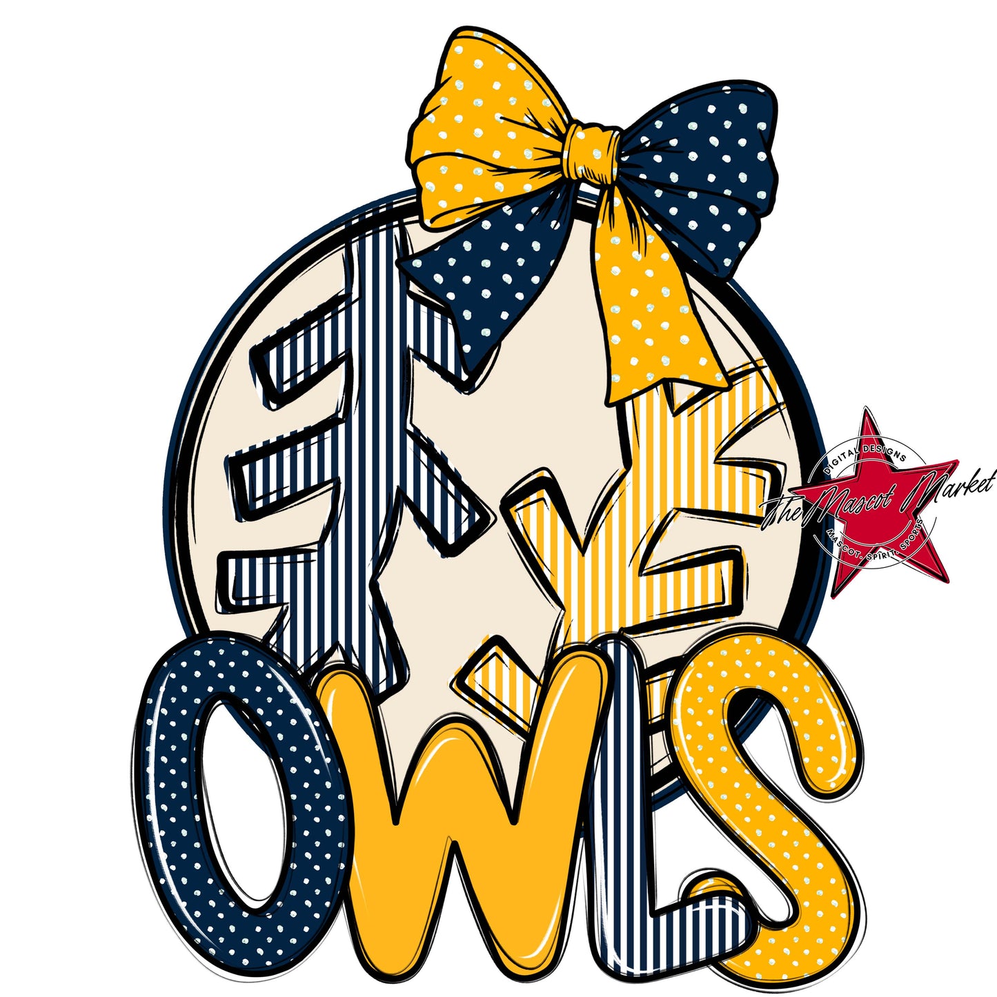 Owls Baseball-Softball Spirit Design-Navy & Yellow