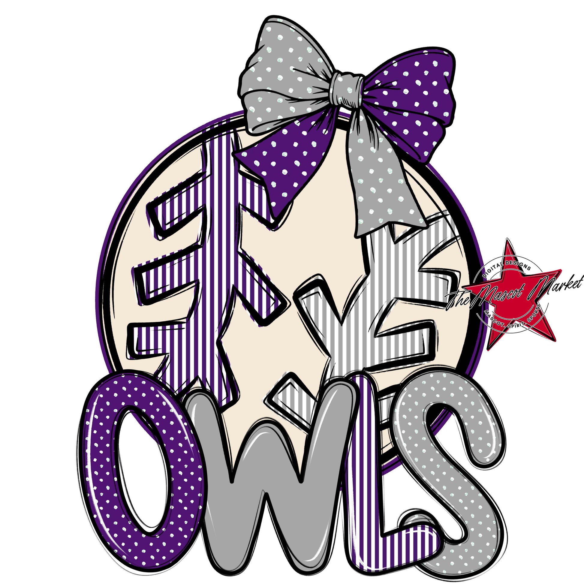 Owls Baseball-Softball Spirit Design-Purple & Grey