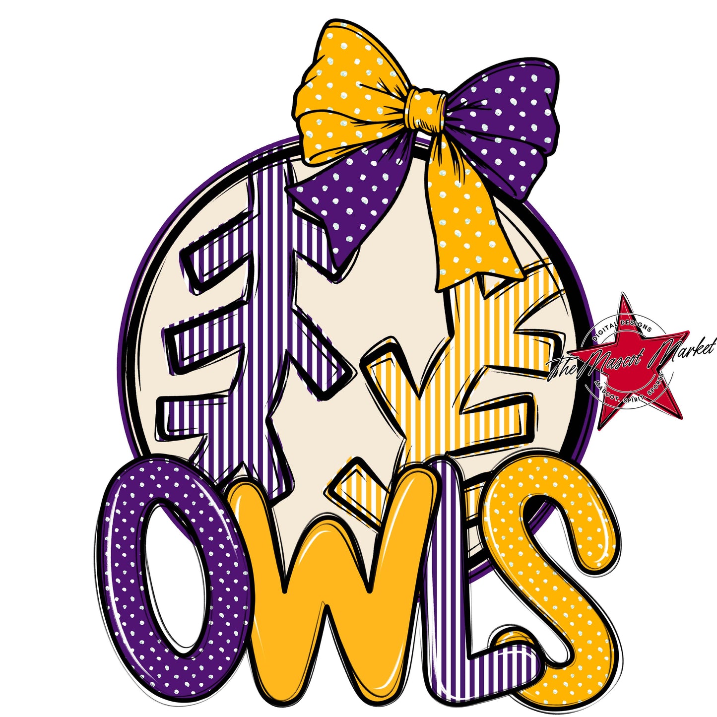 Owls Baseball-Softball Spirit Design-Purple & Yellow