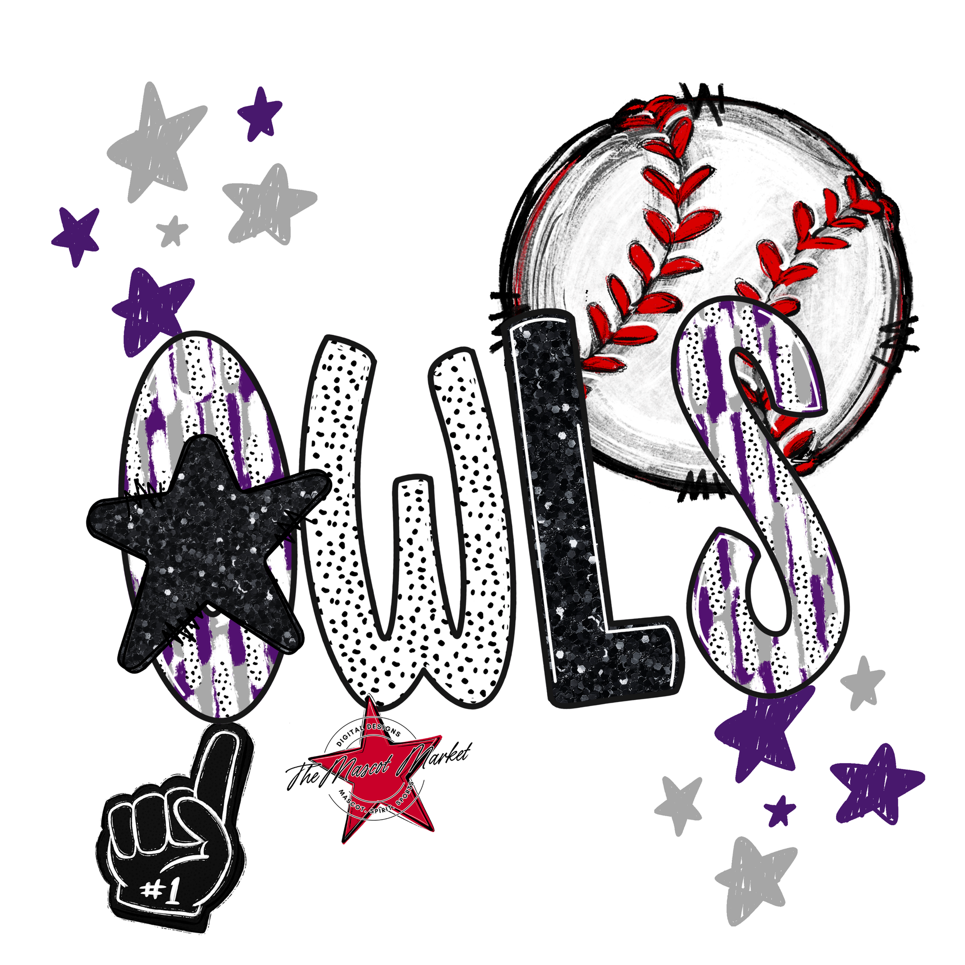 Owls Baseball Scrape-Purple-Grey
