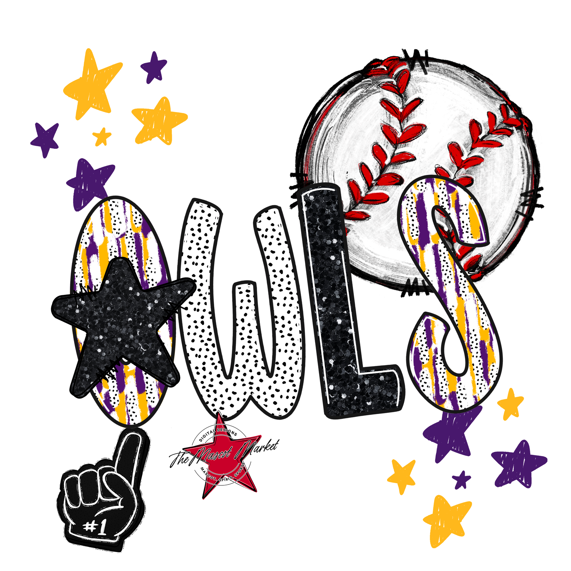 Owls Baseball Scrape-Purple-Yellow