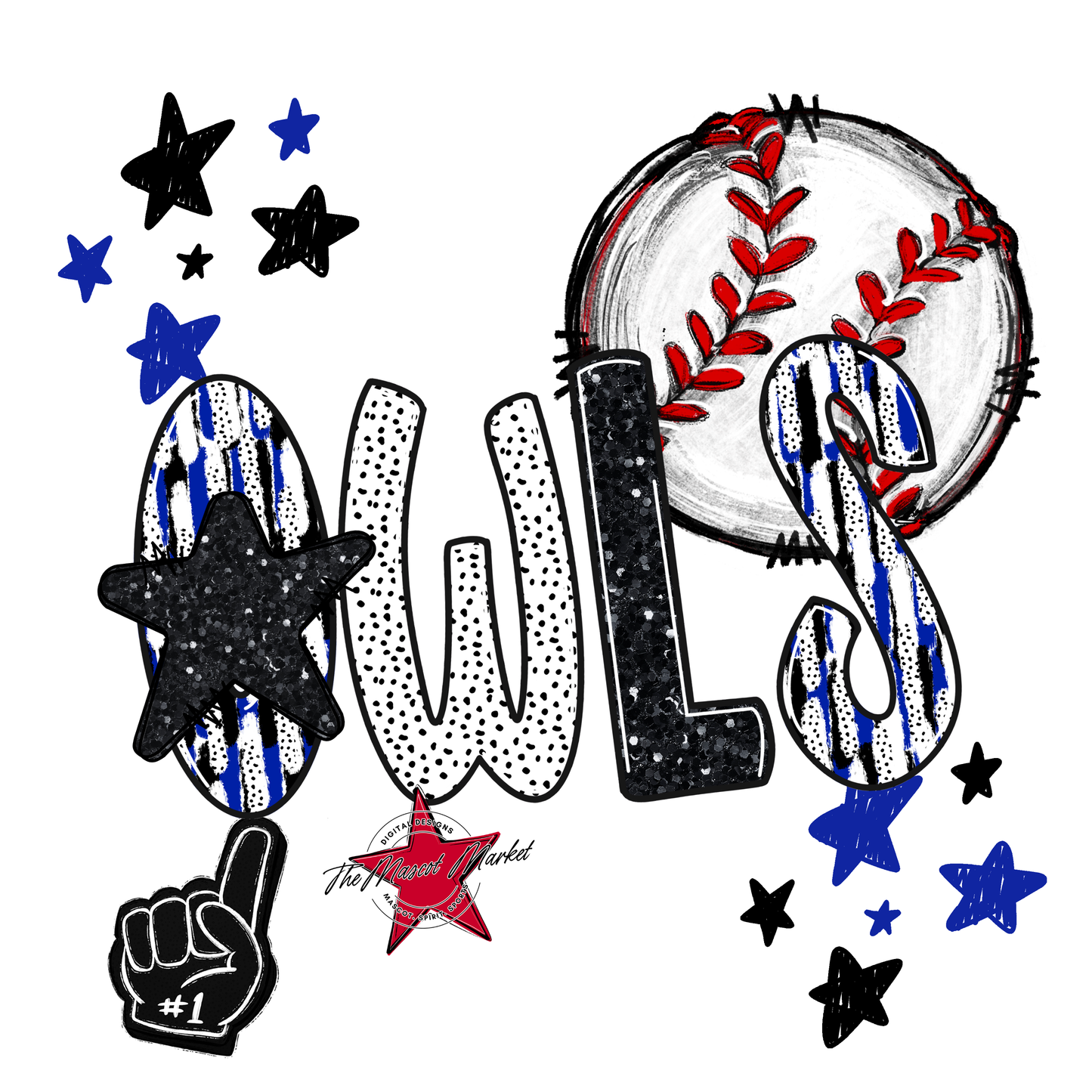 Owls Baseball Scrape-Royal Blue