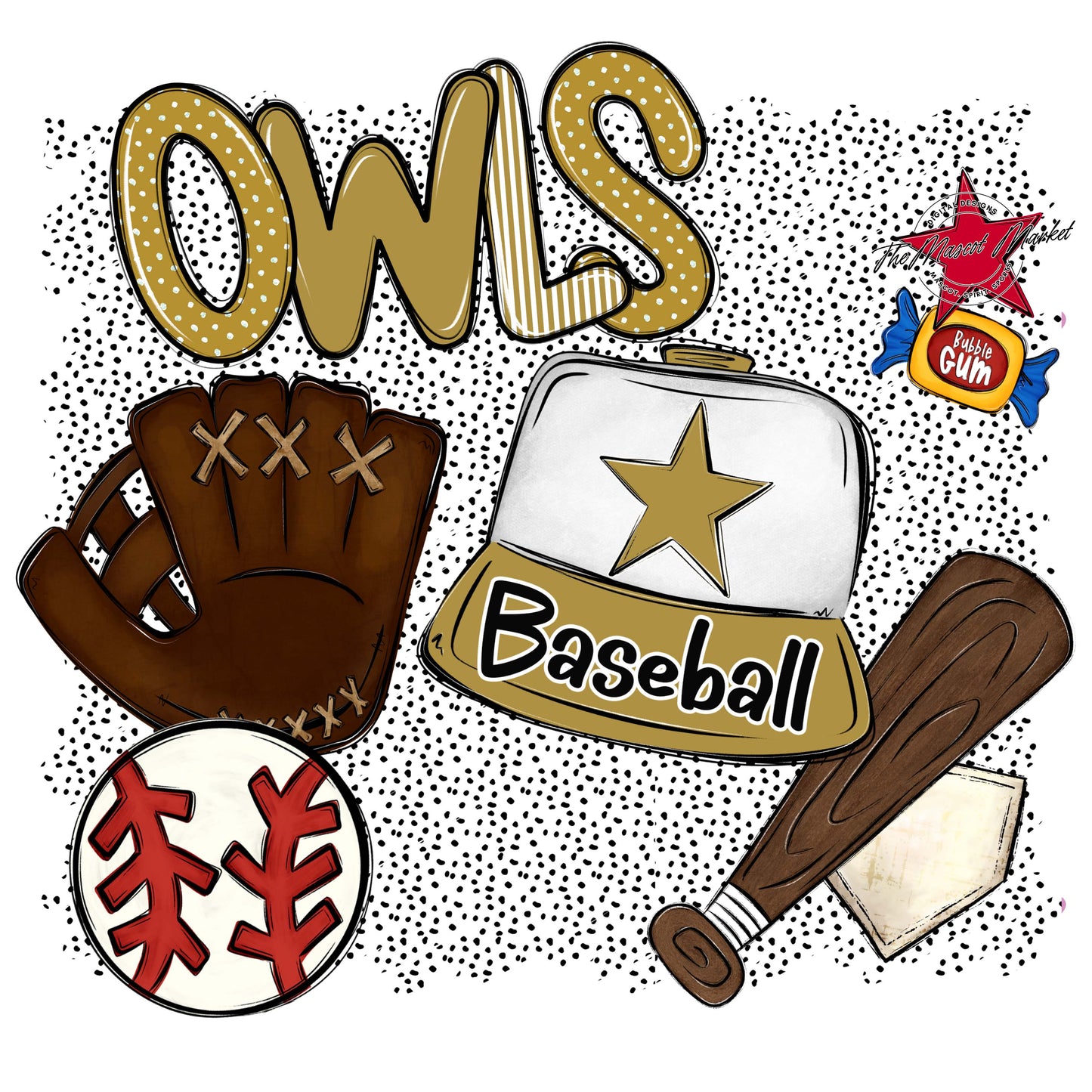 Owls Baseball Spirit-Gold