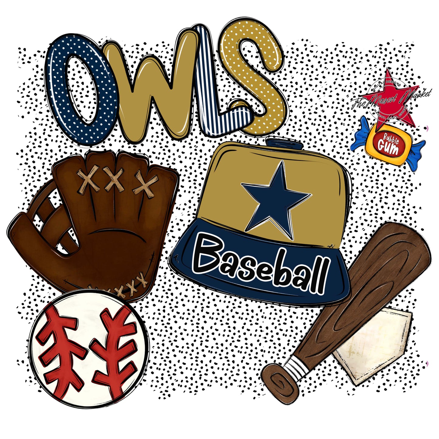 Owls Baseball Spirit-Navy & Gold