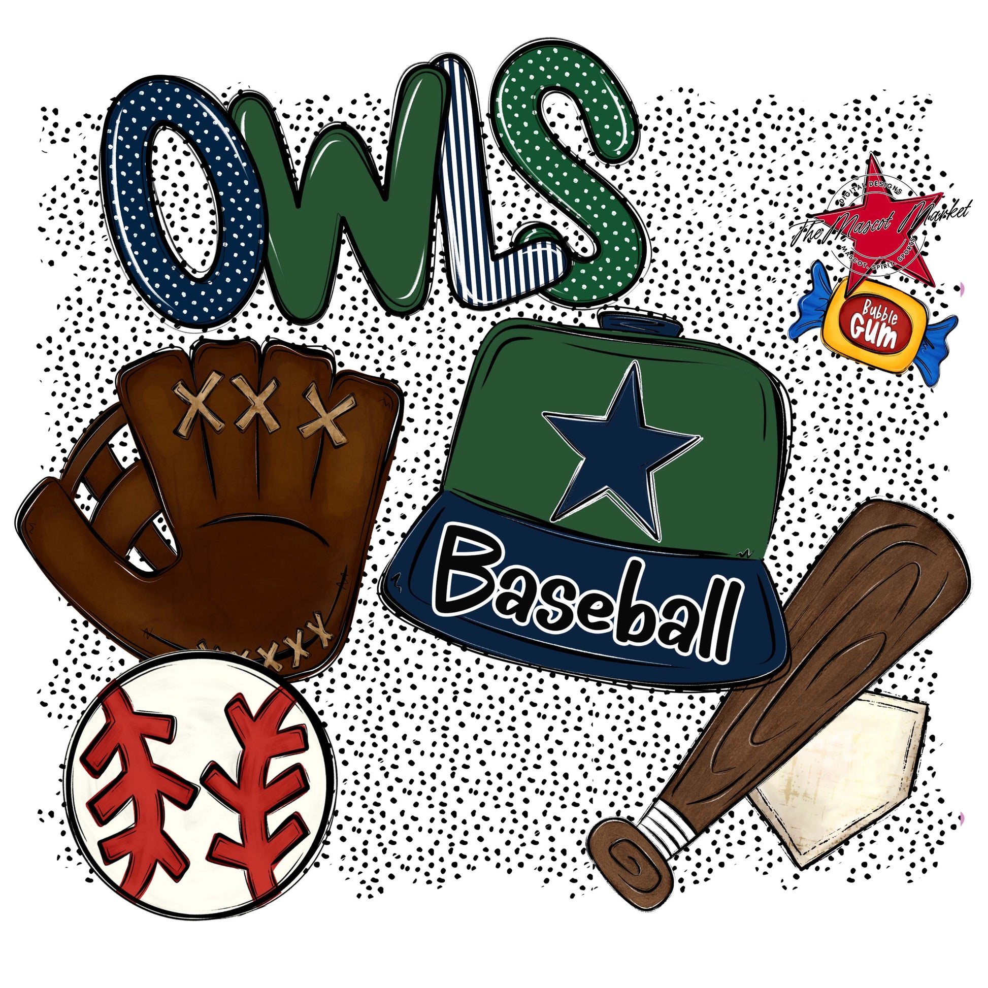 Owls Baseball Spirit-Navy & Green