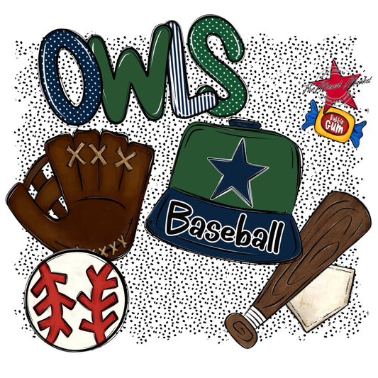 Owls Baseball Spirit-Navy & Green