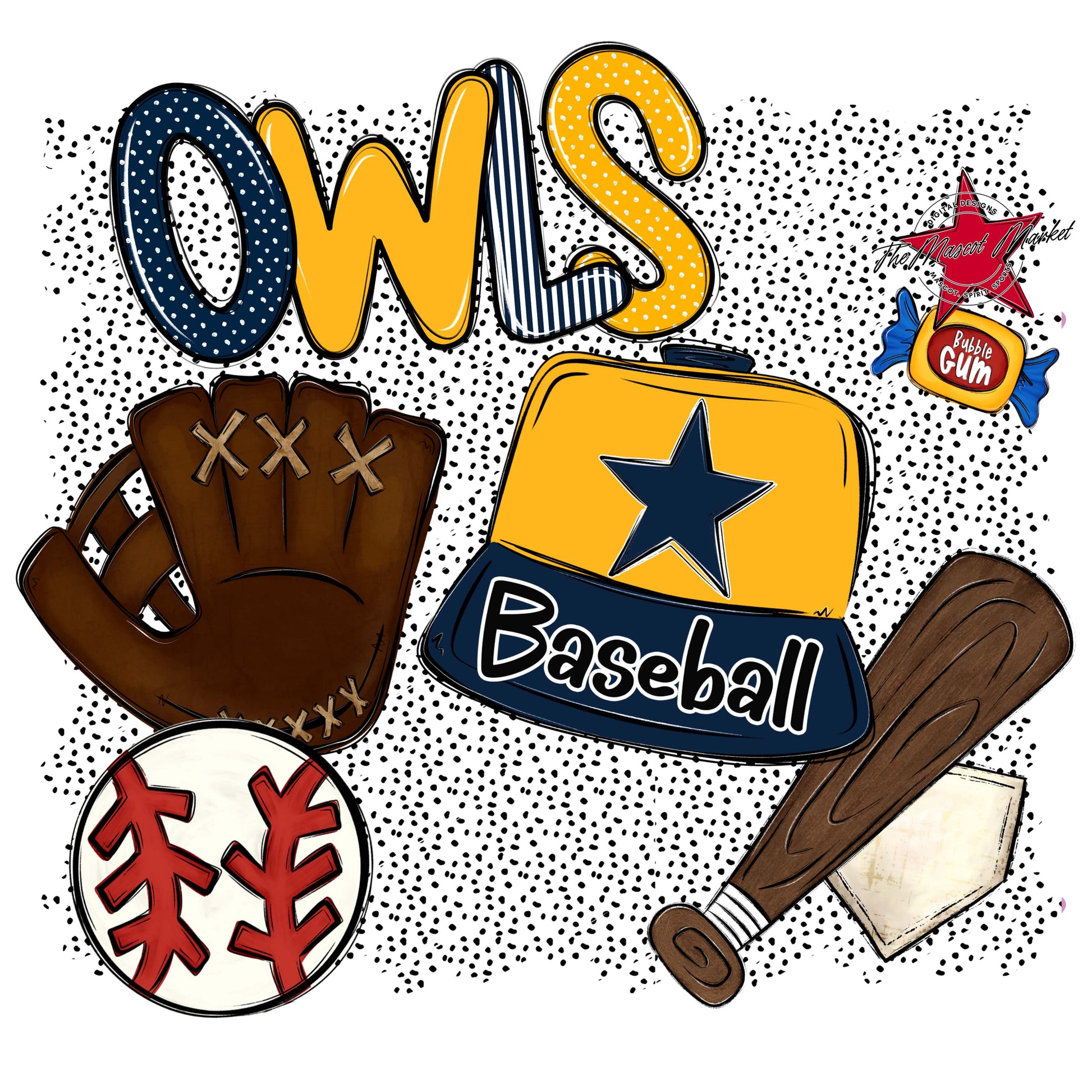 Owls Baseball Spirit-Navy & Yellow