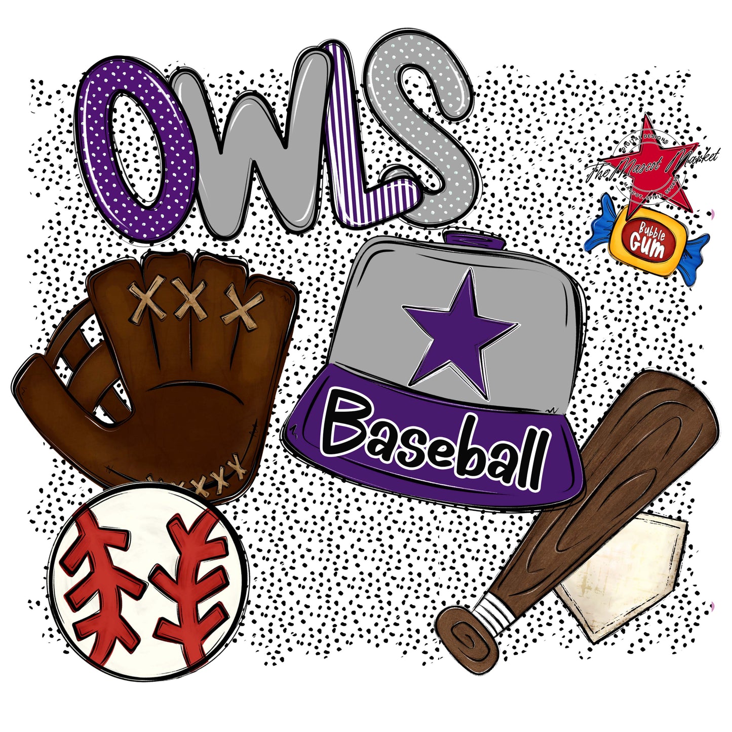 Owls Baseball Spirit-Purple & Grey