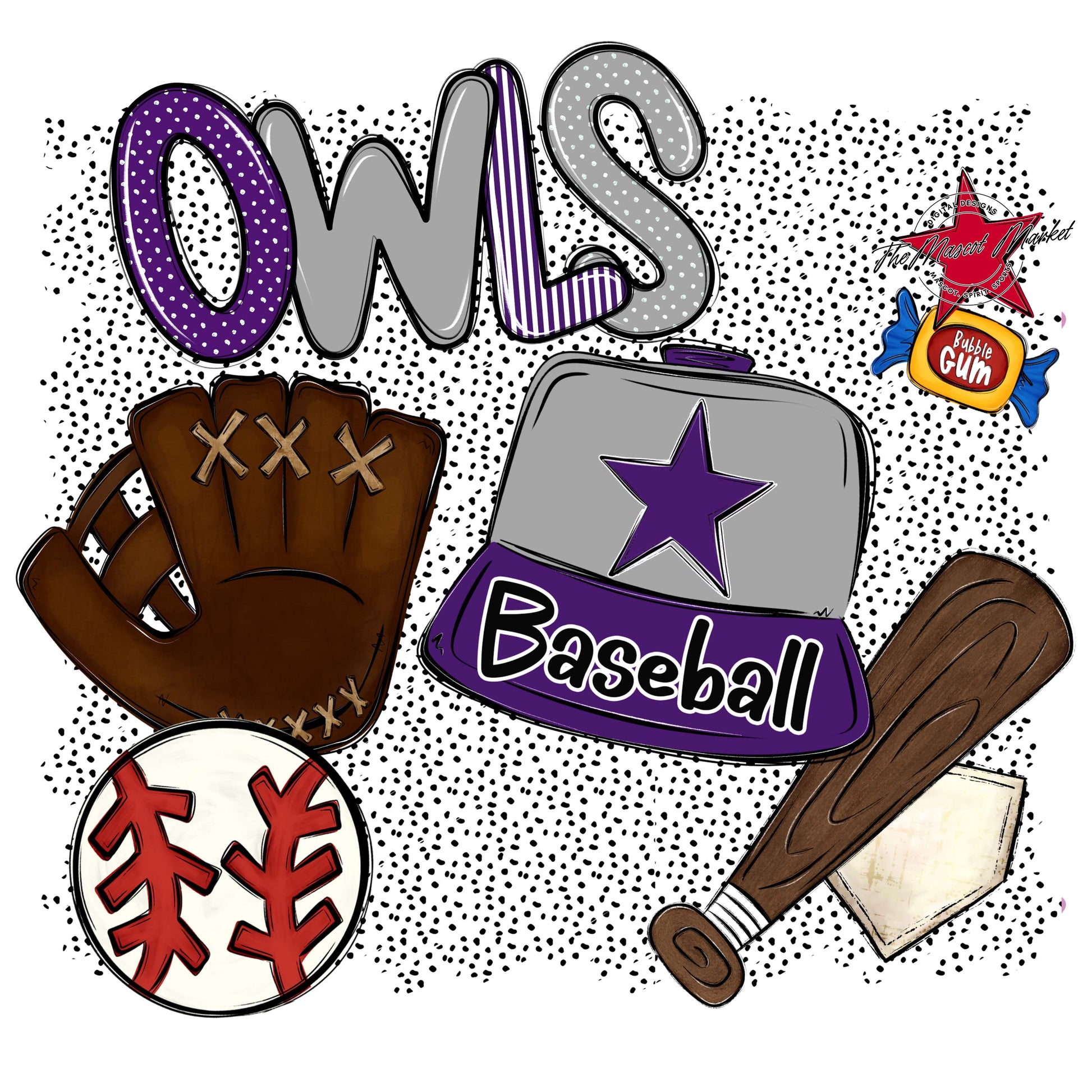 Owls Baseball Spirit-Purple & Grey