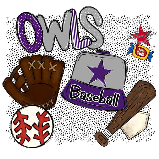 Owls Baseball Spirit-Purple & Grey