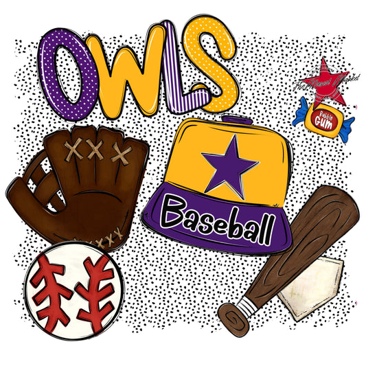 Owls Baseball Spirit-Purple & Yellow