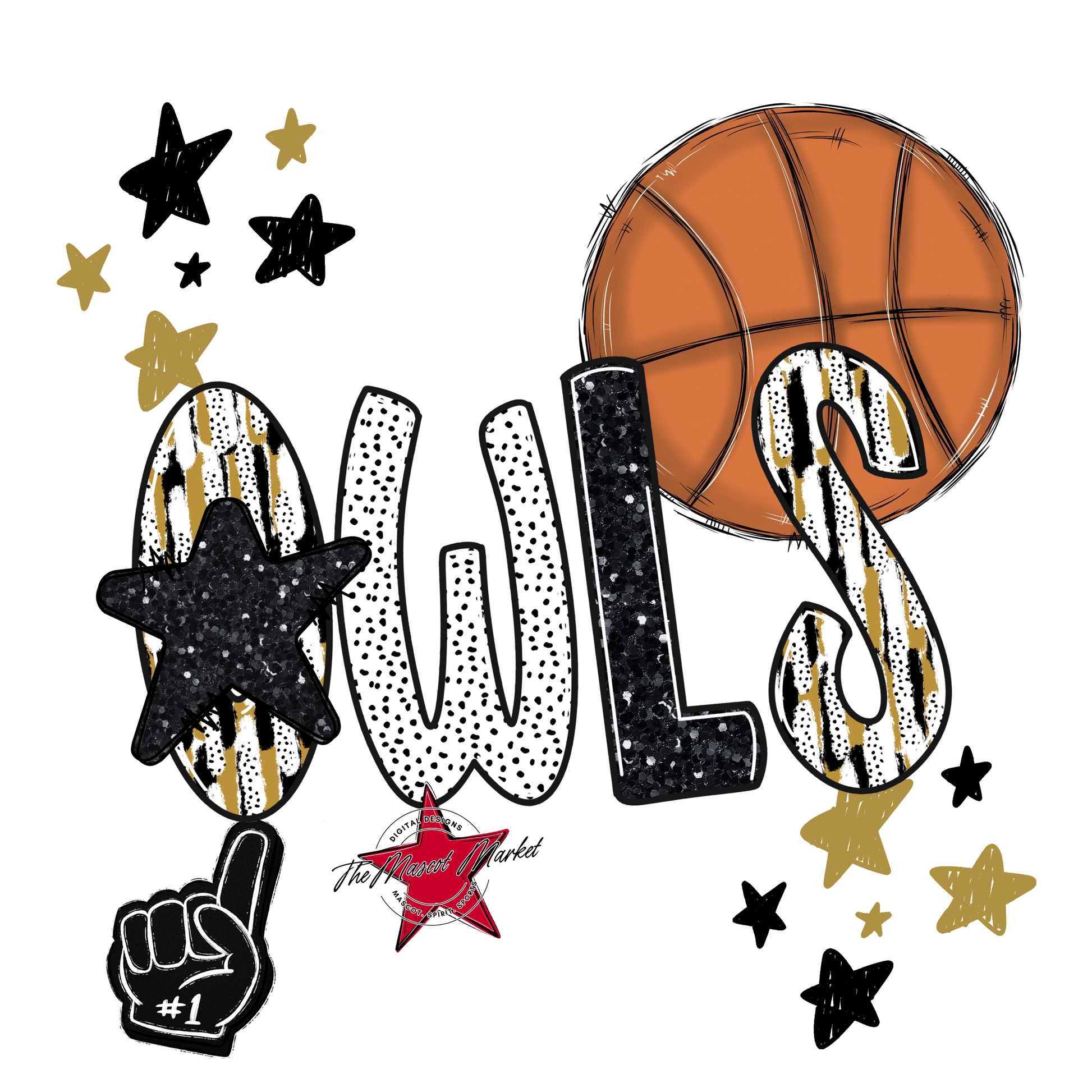 Owls Basketball Scrape-Gold