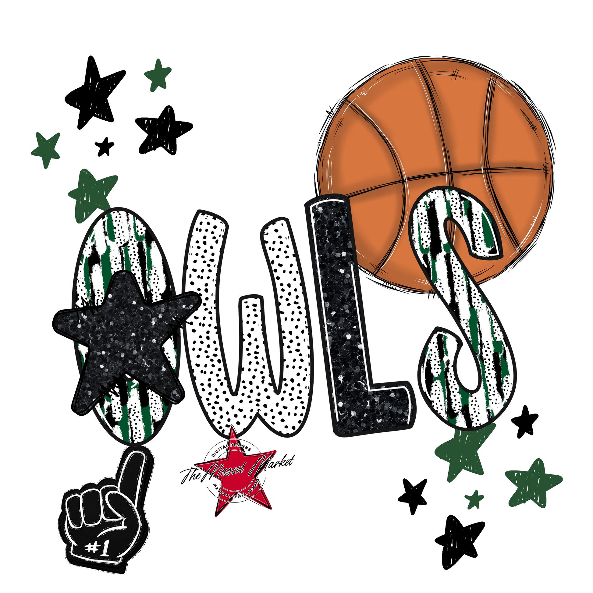 Owls Basketball Scrape-Green