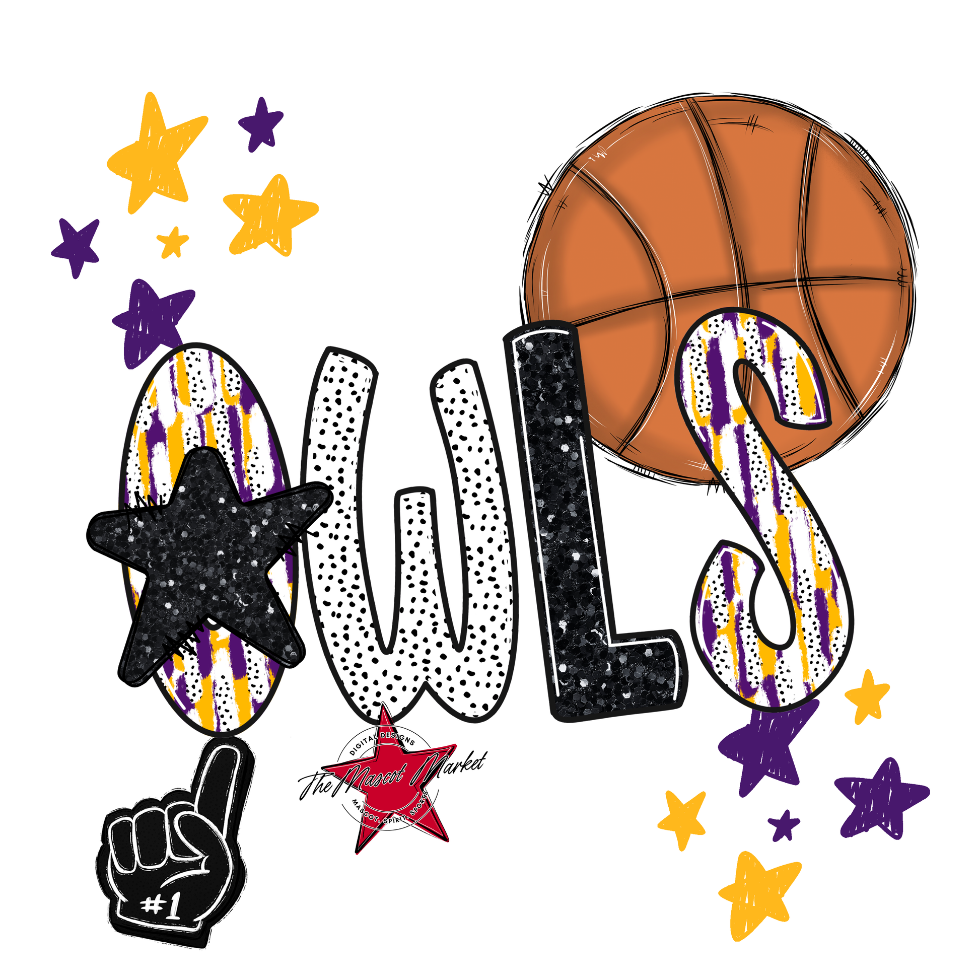 Owls Basketball Scrape-Purple-Yellow