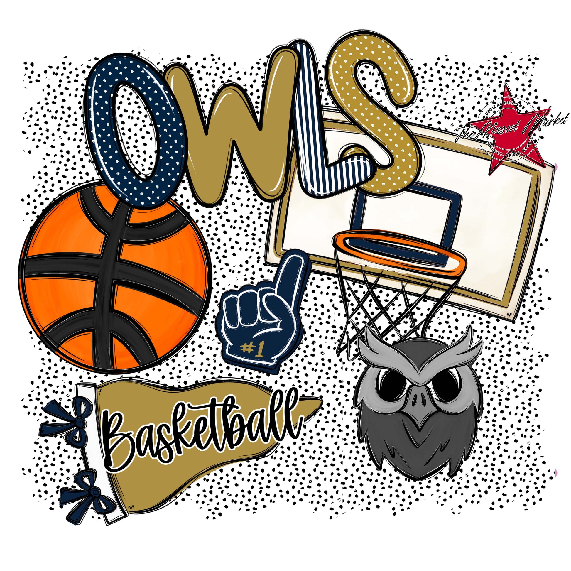 Owls Basketball Spirit-Navy & Gold