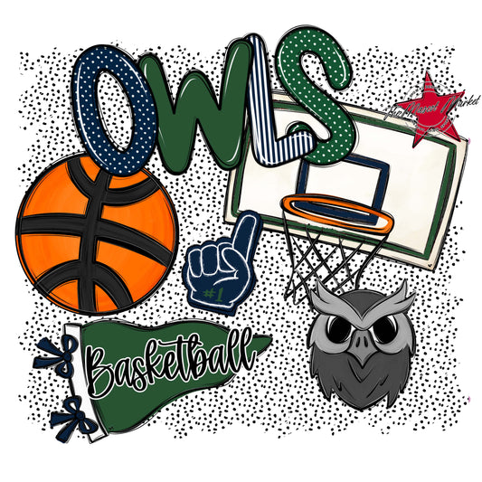 Owls Basketball Spirit-Navy & Green