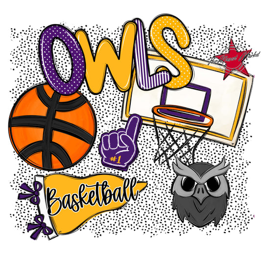 Owls Basketball Spirit-Purple & Yellow